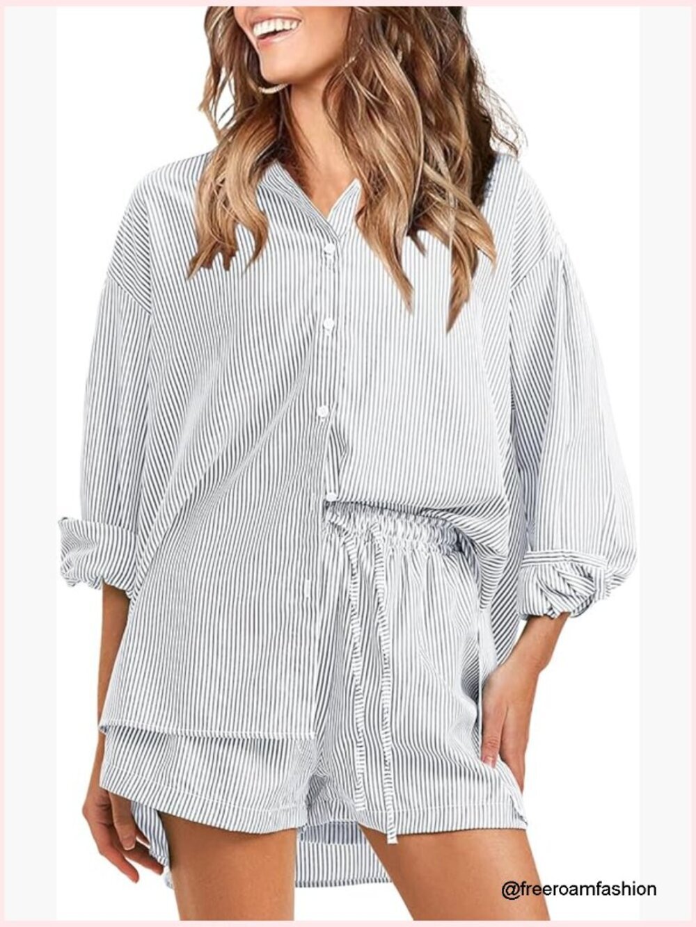 Women's 2 Piece Short Set: Button Down Shirt and Matching Shorts, Lounge Set